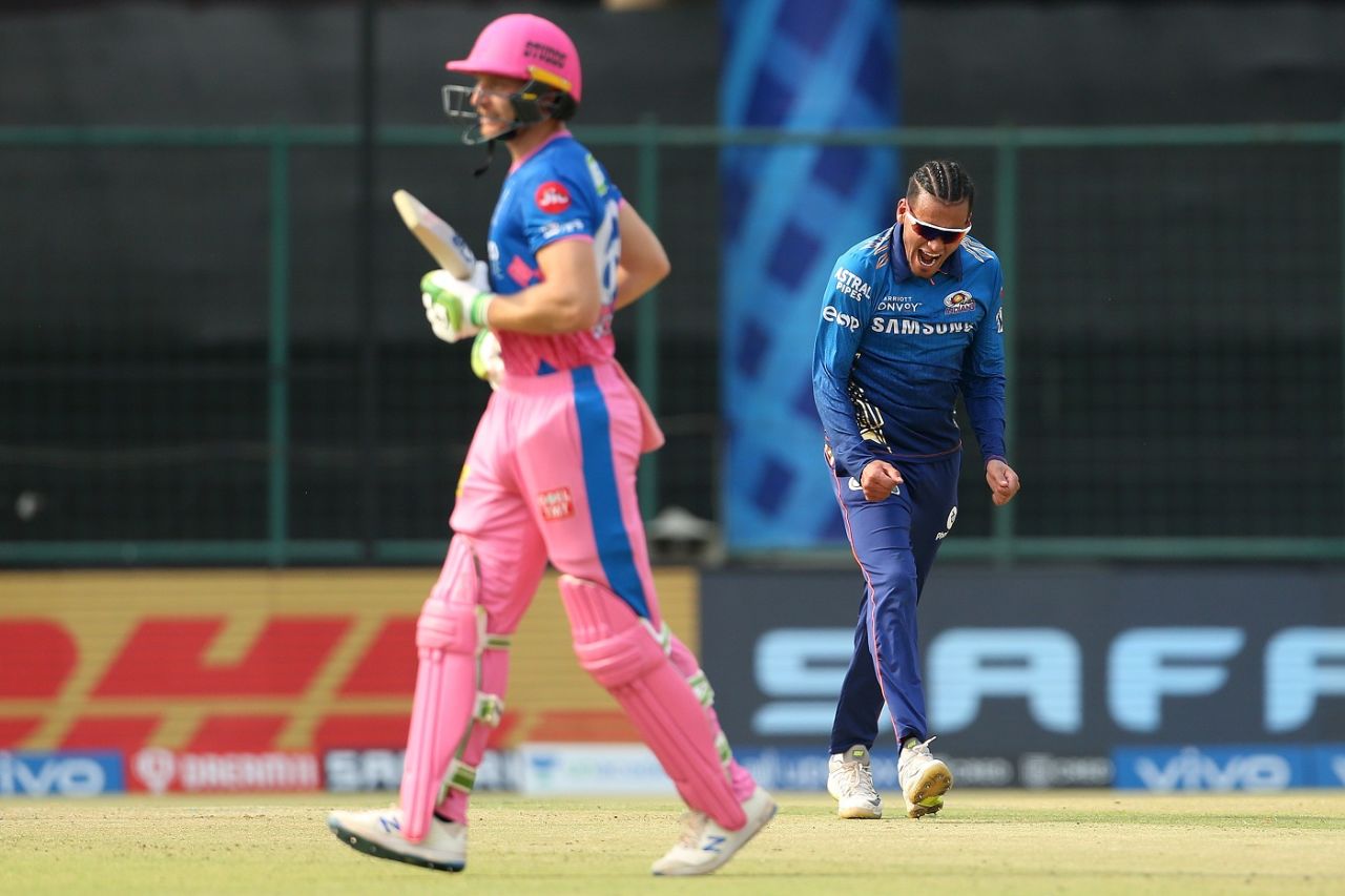Rahul Chahar celebrates the dismissal of Jos Buttler, Mumbai Indians vs Rajasthan Royals, IPL 2021, Delhi, April 29, 2021