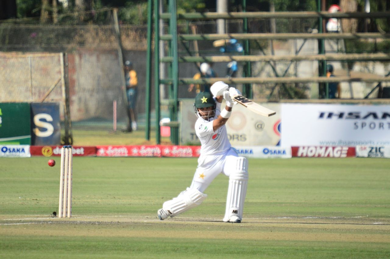 Imran Butt plays a cover drive, Zimbabwe vs Pakistan, 1st Test, Harare, 1st day, April 29, 2021