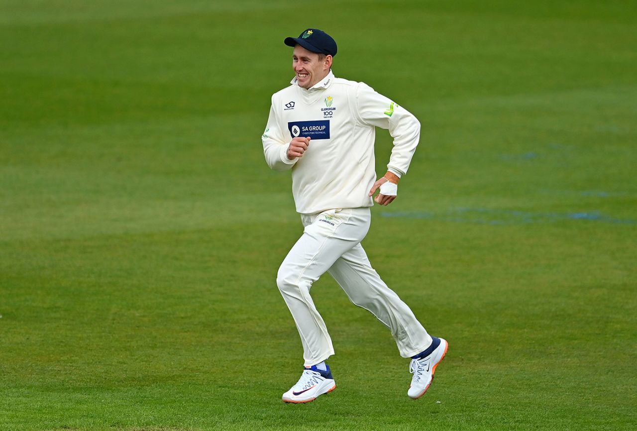Marnus Labuschagne with his hand taped up after the pre-game injury, Glamorgan vs Kent, LV= County Championship, Cardiff, 1st day, April 29, 2021