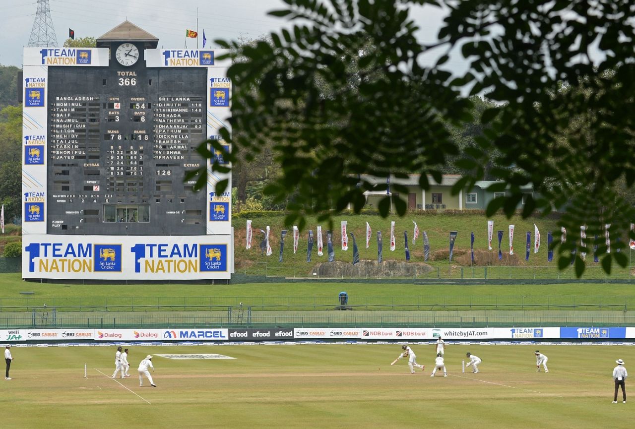 A general view of play at the Pallekele International Cricket Stadium, Sri Lanka v Bangladesh, 2nd Test, Pallekele, 2nd day, April 30, 2021