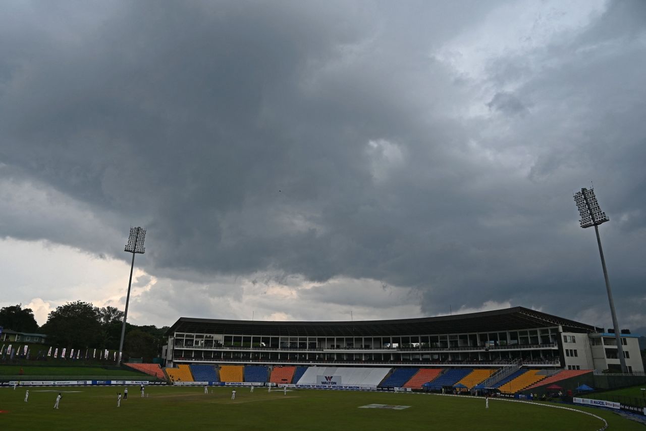Dark clouds hover around the Pallekele International Cricket Stadium, Sri Lanka vs Bangladesh, 2nd Test, Pallekele, 2nd day, April 30, 2021