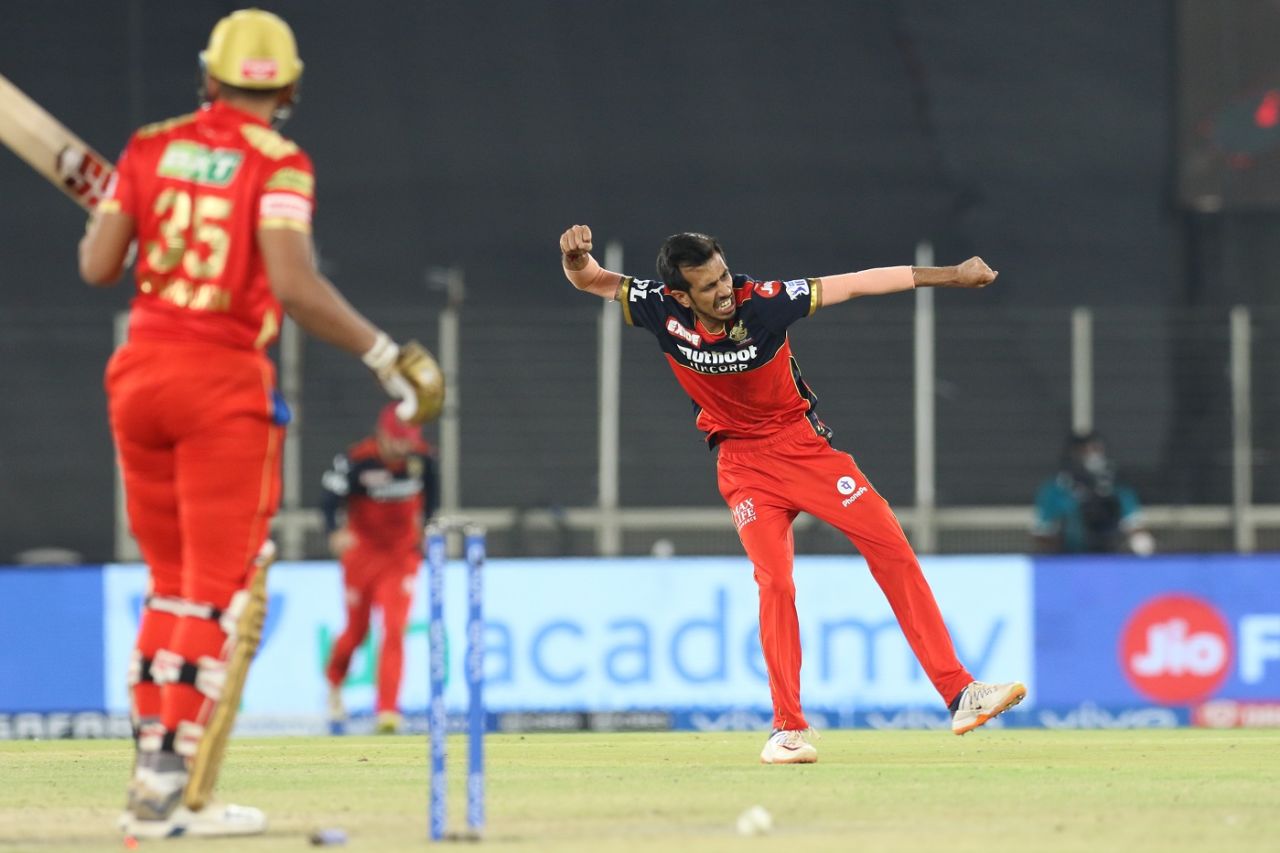 Yuzvendra Chahal is ecstatic after uprooting Shahrukh Khan's off stump, Punjab Kings vs Royal Challengers Bangalore, IPL 2021, Ahmedabad, April 30, 2021
