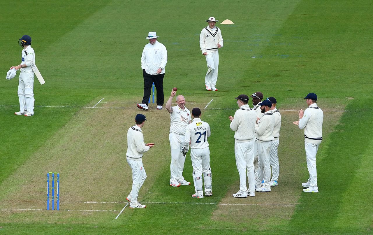 Darren Stevens celebrates his five-for, Glamorgan vs Kent, LV= County Championship, Cardiff, 2nd day, April 30, 2021