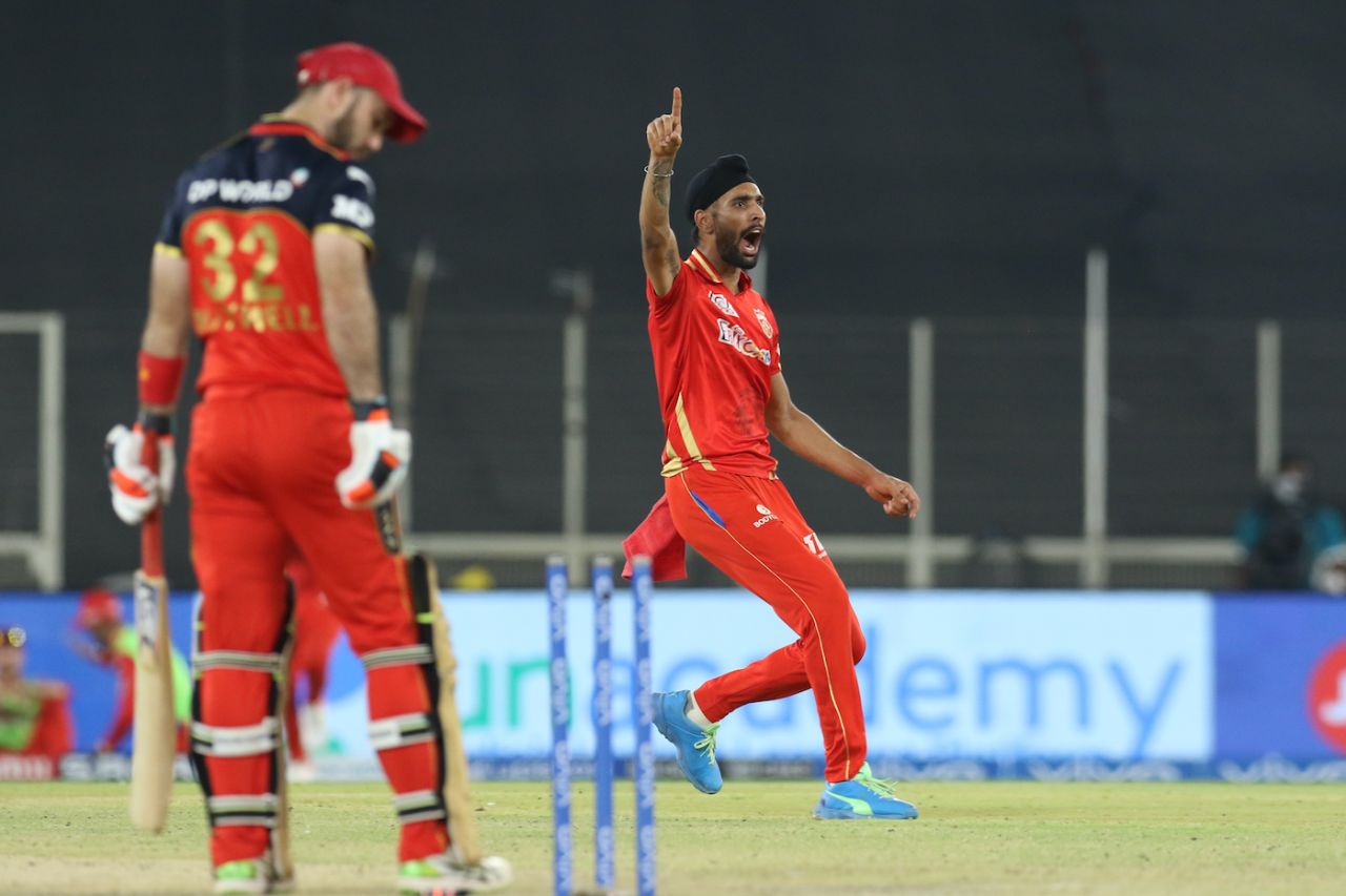 Harpreet Brar is thrilled to dismiss Glenn Maxwell, Punjab Kings vs Royal Challengers Bangalore, IPL 2021, Ahmedabad, April 30, 2021