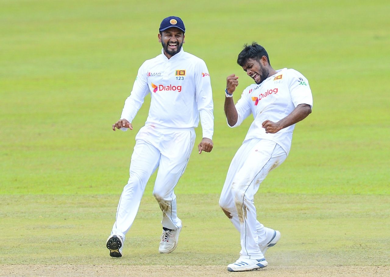 Ramesh Mendis celebrates a wicket, Sri Lanka vs Bangladesh, 2nd Test, Pallekele, 3rd day, May 1, 2021