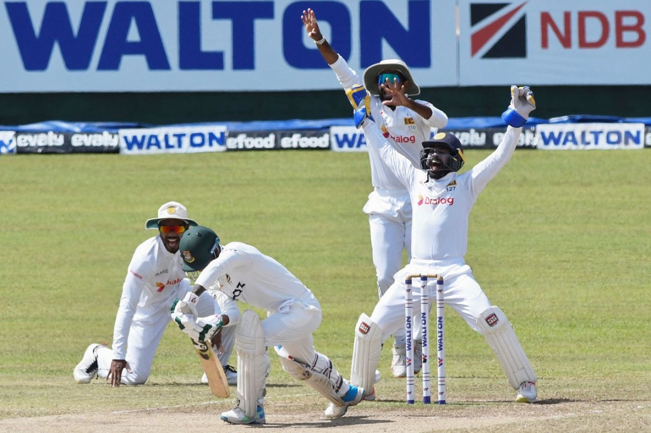 The Sri Lankan players appeal for the wicket of Liton Das, Sri Lanka vs Bangladesh, 2nd Test, Pallekele, 5th day, May 3, 2021