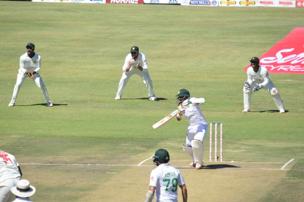 Abid Ali punches the ball towards the covers, Zimbabwe vs Pakistan, 2nd Test, Harare, 1st day, May 7, 2021