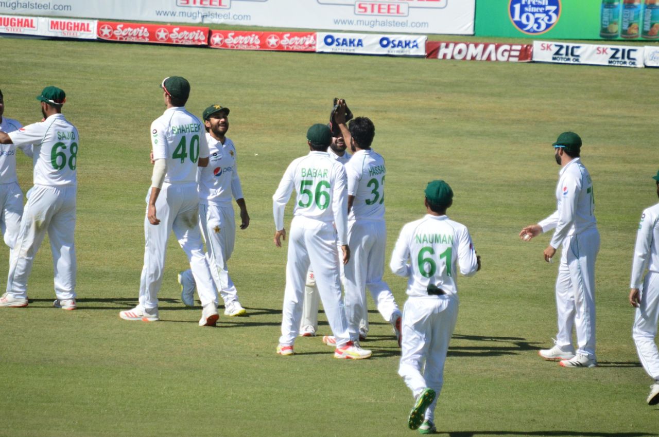 Hasan Ali celebrates one of his five wickets, Zimbabwe vs Pakistan, 2nd Test, Harare, 3rd day, May 9, 2021