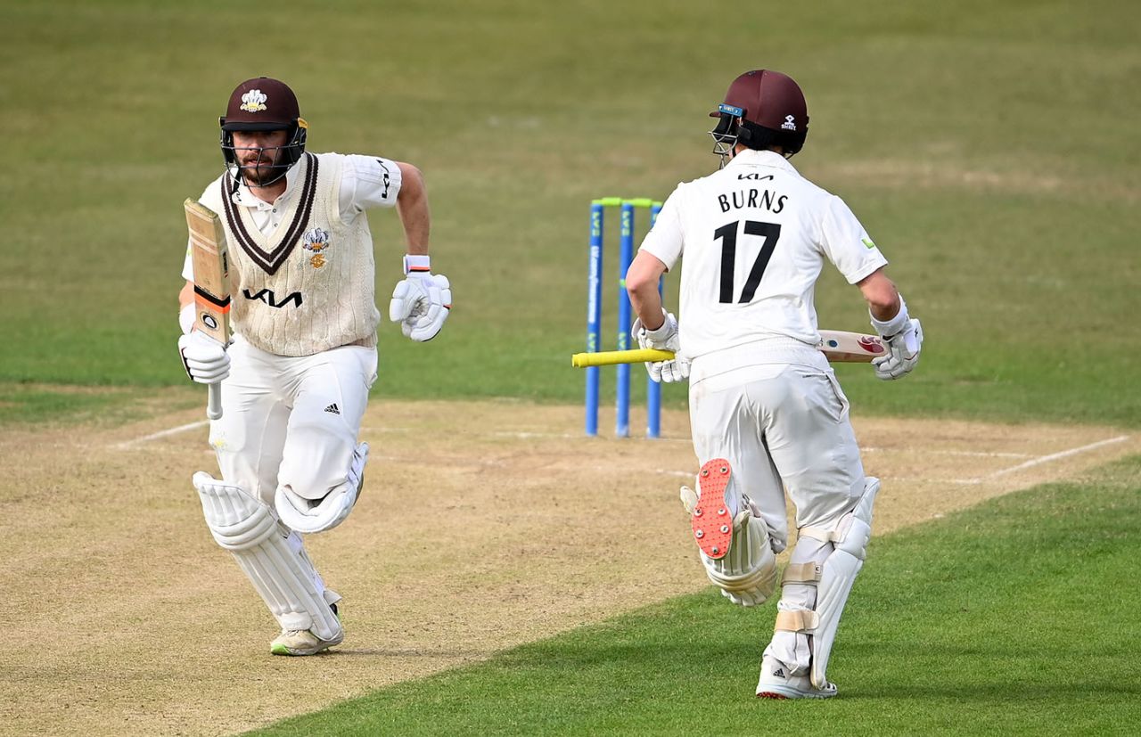 Mark Stoneman and Rory Burns shared a 164-run stand for the first wicket, LV= County Championship, Leicestershire vs Surrey, Leicester, May 09, 2021