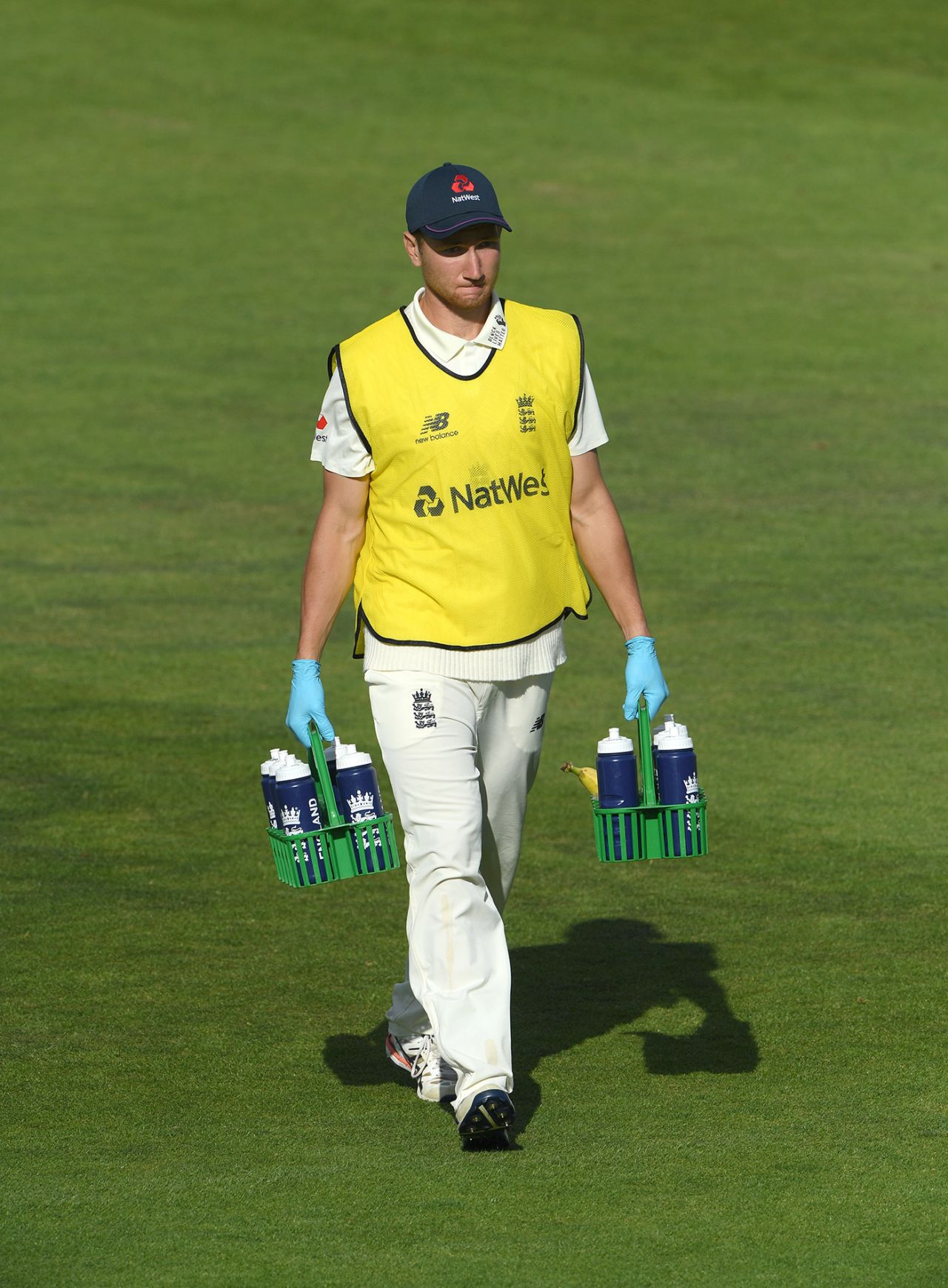 England 12th man James Bracey runs drinks, England v West Indies, 1st Test, 3rd day, Southampton, July 10, 2020