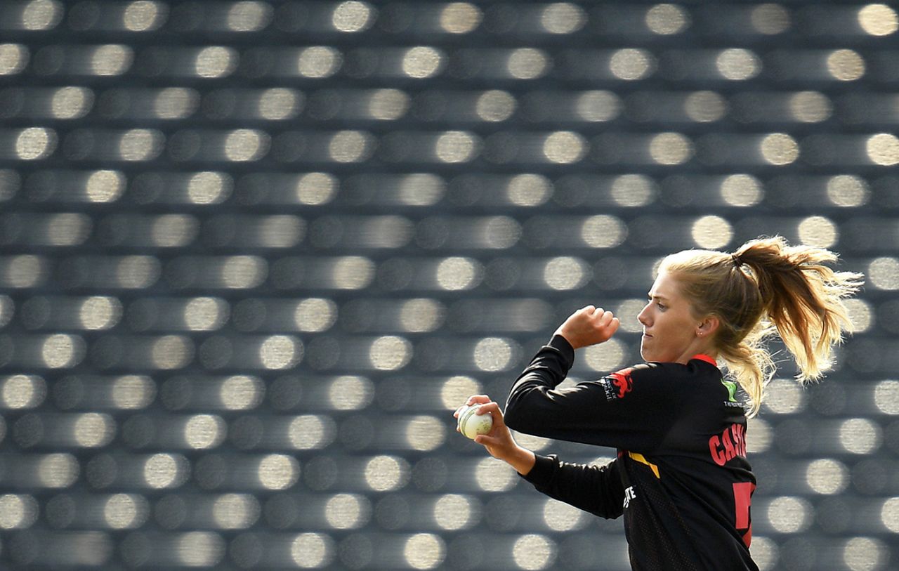 Kelly Castle of Sunrisers in action, Rachael Heyhoe Flint Trophy, Western Storm vs Sunrisers, Bristol, September 19, 2020