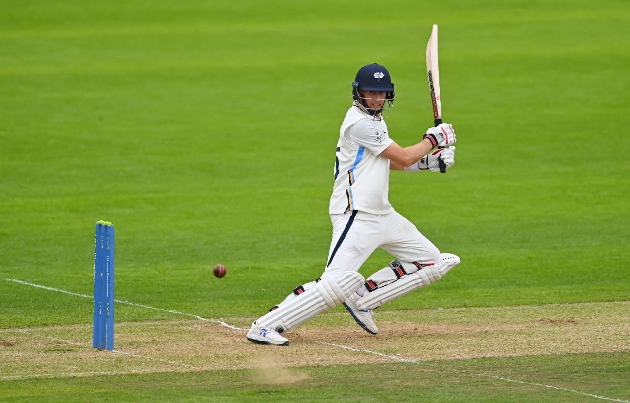Joe Root cuts through the off side on a tough day for batting at Cardiff, Glamorgan vs Yorkshire, LV= County Championship, 2nd day, Cardiff, May 14, 2021