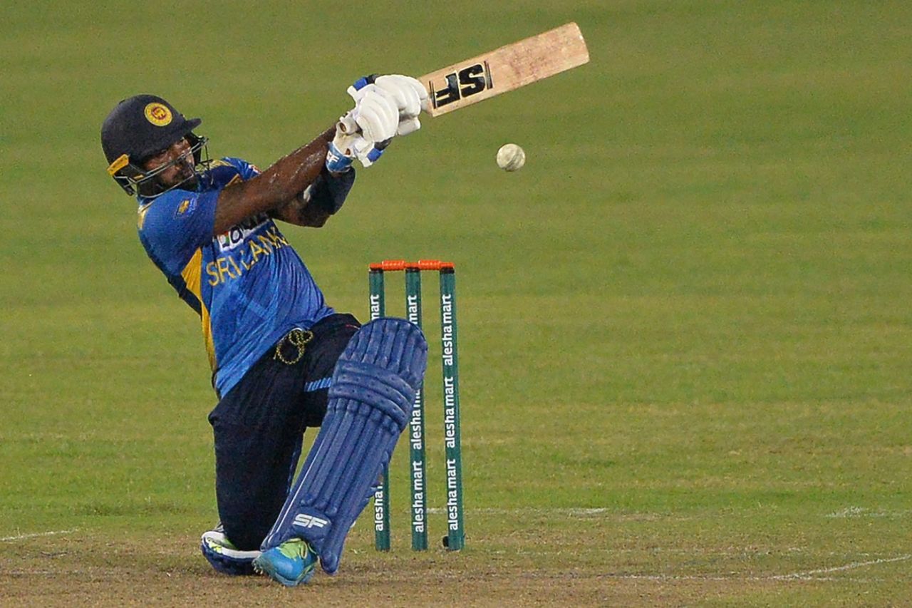 Wanindu Hasaranga unleashes a slog-sweep, Bangladesh vs Sri Lanka, 1st ODI, Dhaka, May 23, 2021