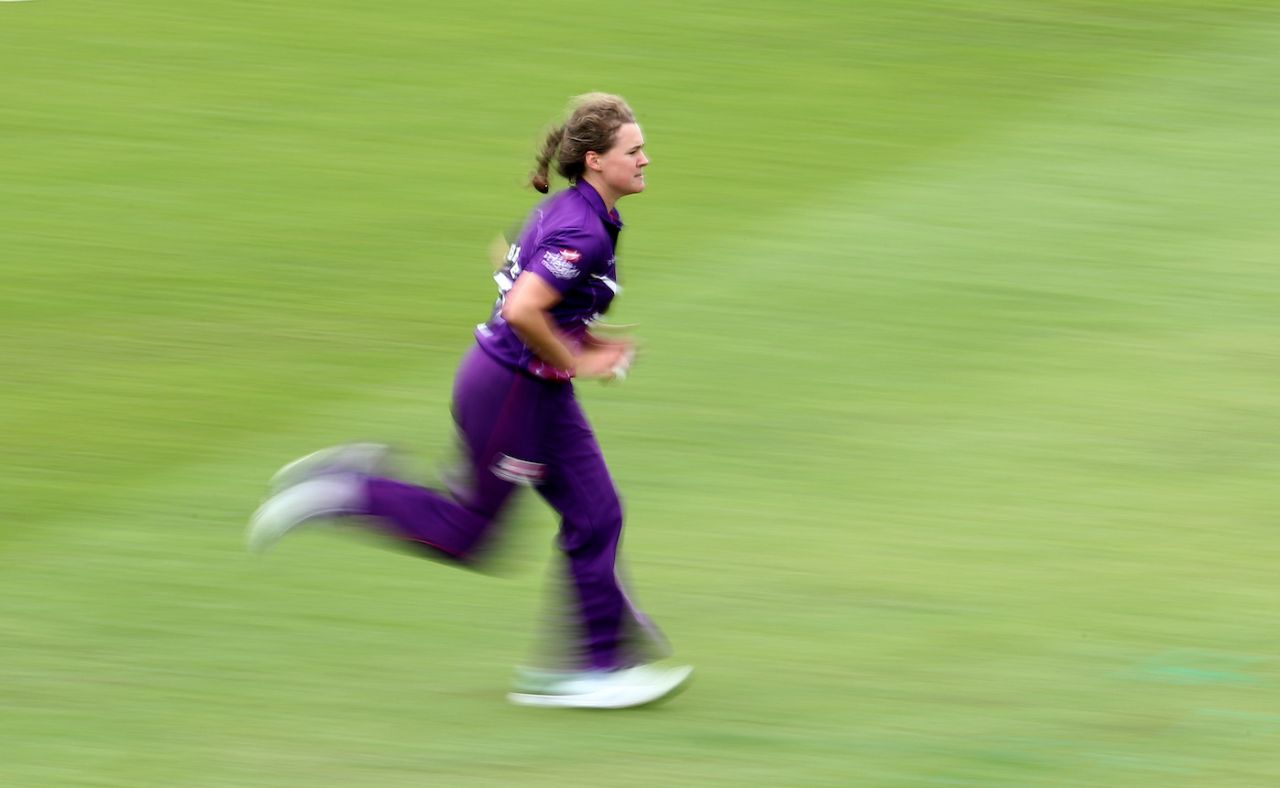 Kathryn Bryce runs up to bowl, Lightning v Thunder, Trent Bridge, Rachael Heyhoe Flint Trophy, August 29, 2020
