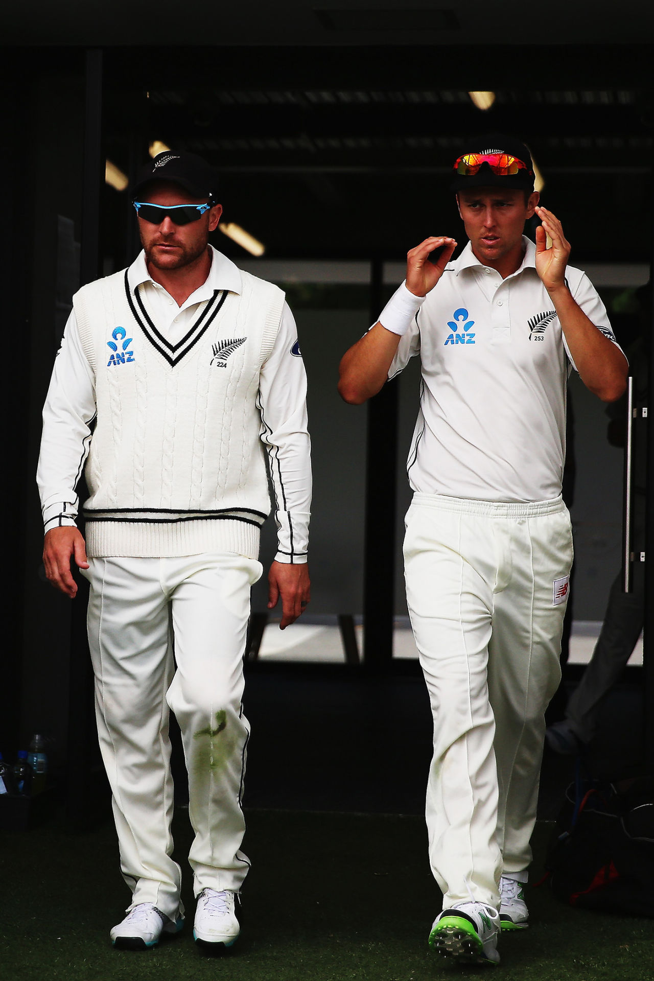 Brendon McCullum and Trent Boult walk out at the start of play, New Zealand v Sri Lanka, 1st Test, Christchurch, 3rd day, December 28, 2014