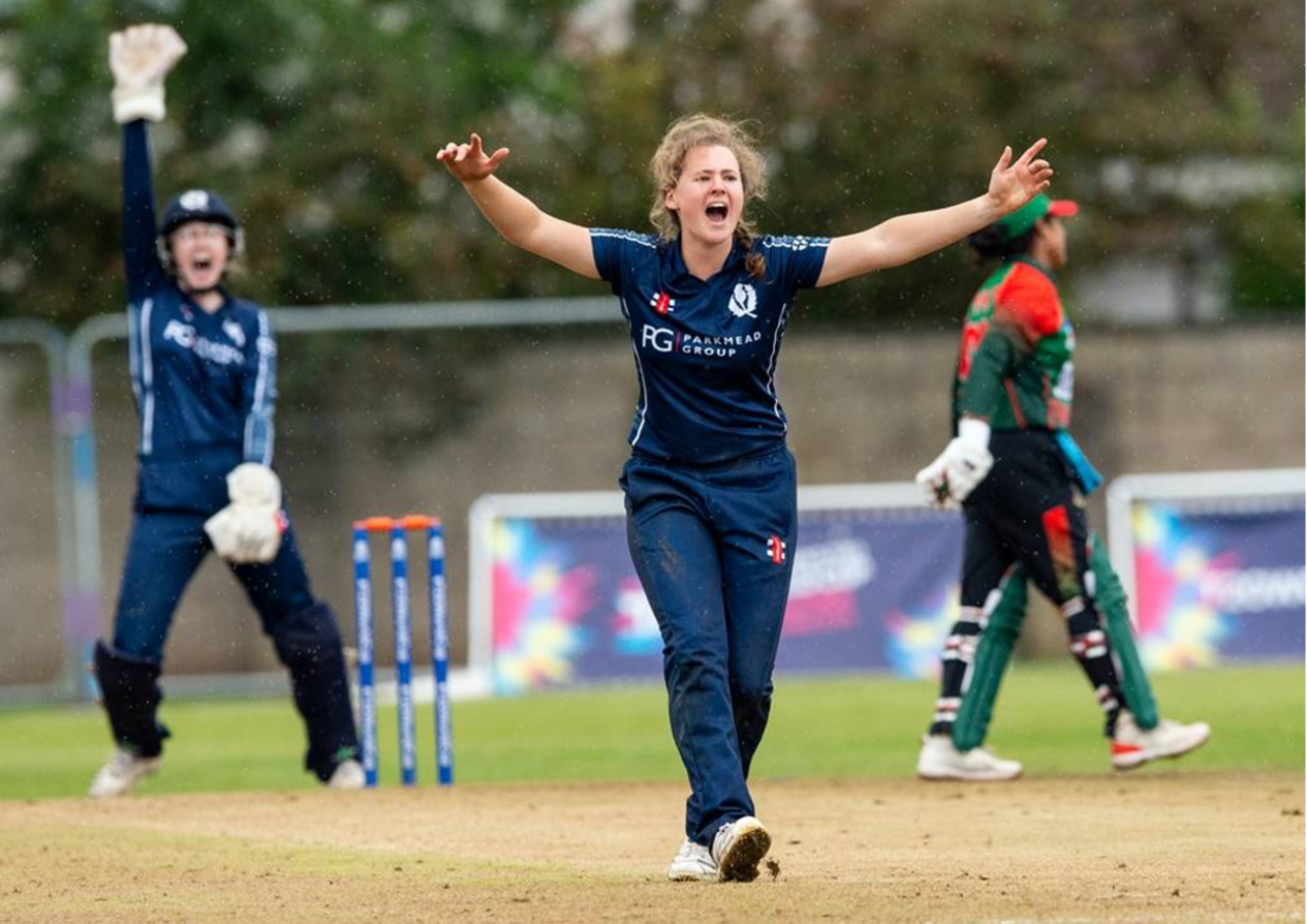 Kathryn Bryce appeals for a wicket, 11th match, Bangladesh women vs Scotland women, Women's T20 World Cup Qualifier, Dundee, Scotland, September 2, 2019
