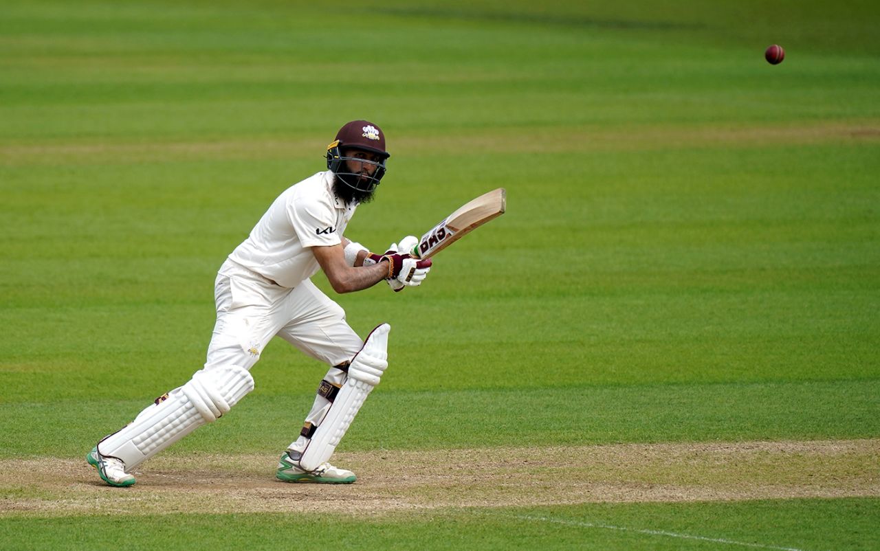 Hashim Amla plays to the off-side en route to his half-century, LV= Insurance County Championship, Surrey vs Gloucestershire, day 1, Kia Oval, May 27, 2021