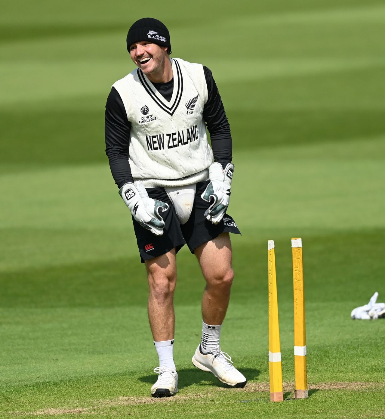 BJ Watling finds a reason to smile during a keeping drill, Lord's, May 31, 2021