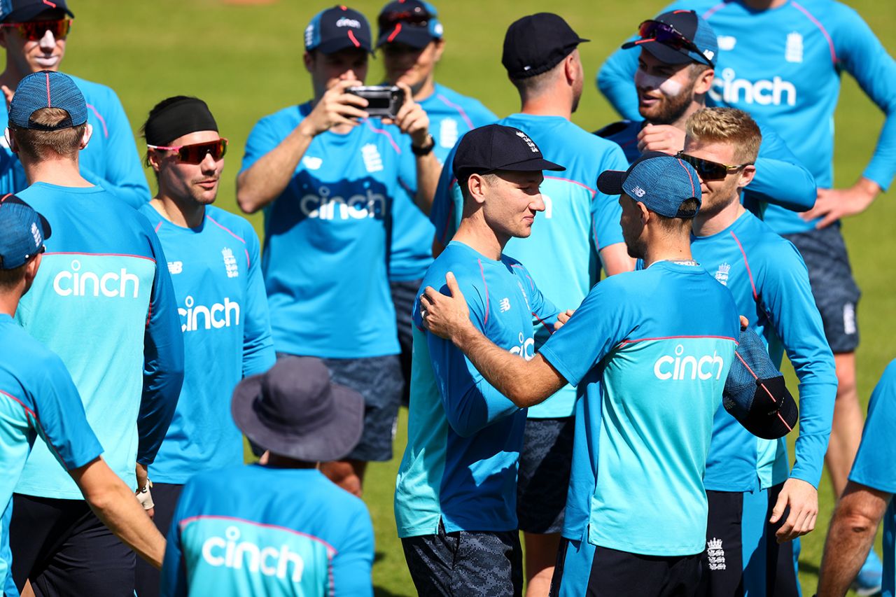 James Bracey is congratulated by Joe Root and Sam Billings after receiving his cap, 1st LV= Insurance Test, England vs New Zealand, 1st day, Lord's, June 02, 2021