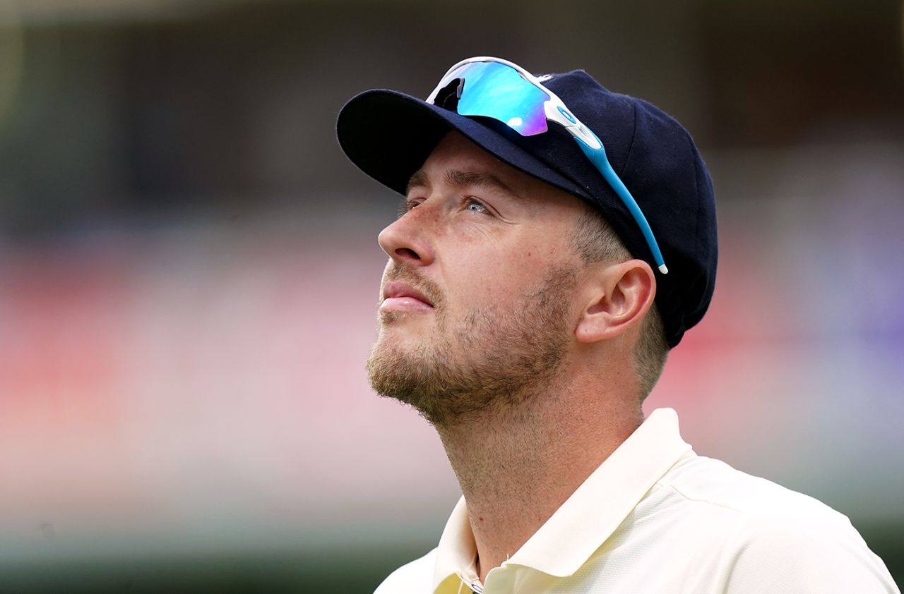 Ollie Robinson looks skyward during his debut Test, 1st LV= Insurance Test, England vs New Zealand, 1st day, Lord's, June 2, 2021