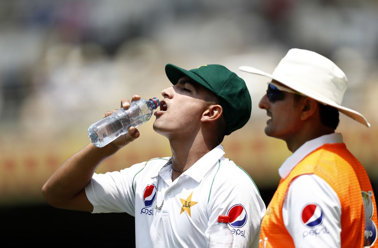 Naseem Shah and Mohammad Abbas during day two of Pakistan's Test against Australia at the Gabba, Brisbane, November 22, 2019