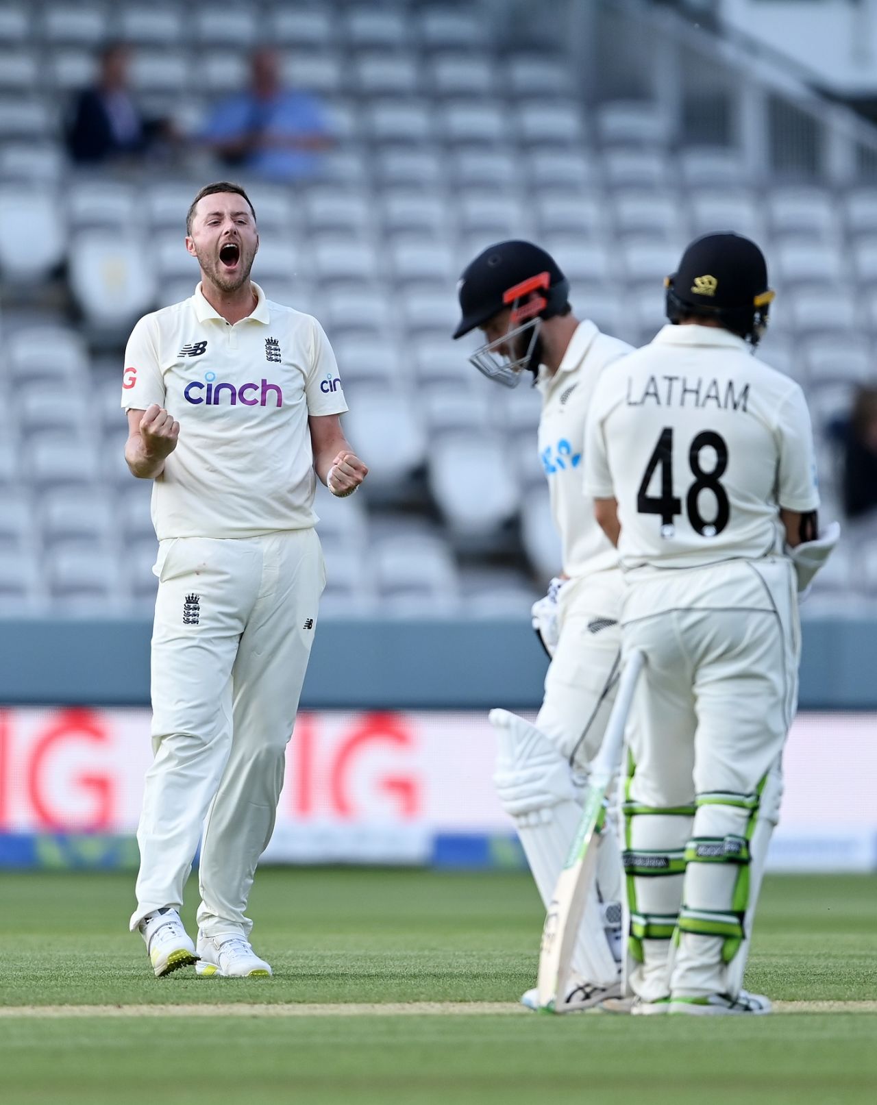 Ollie Robinson celebrates dismissing Kane Williamson, England vs New Zealand, 1st Test, Lord's, 4th day, June 5, 2021