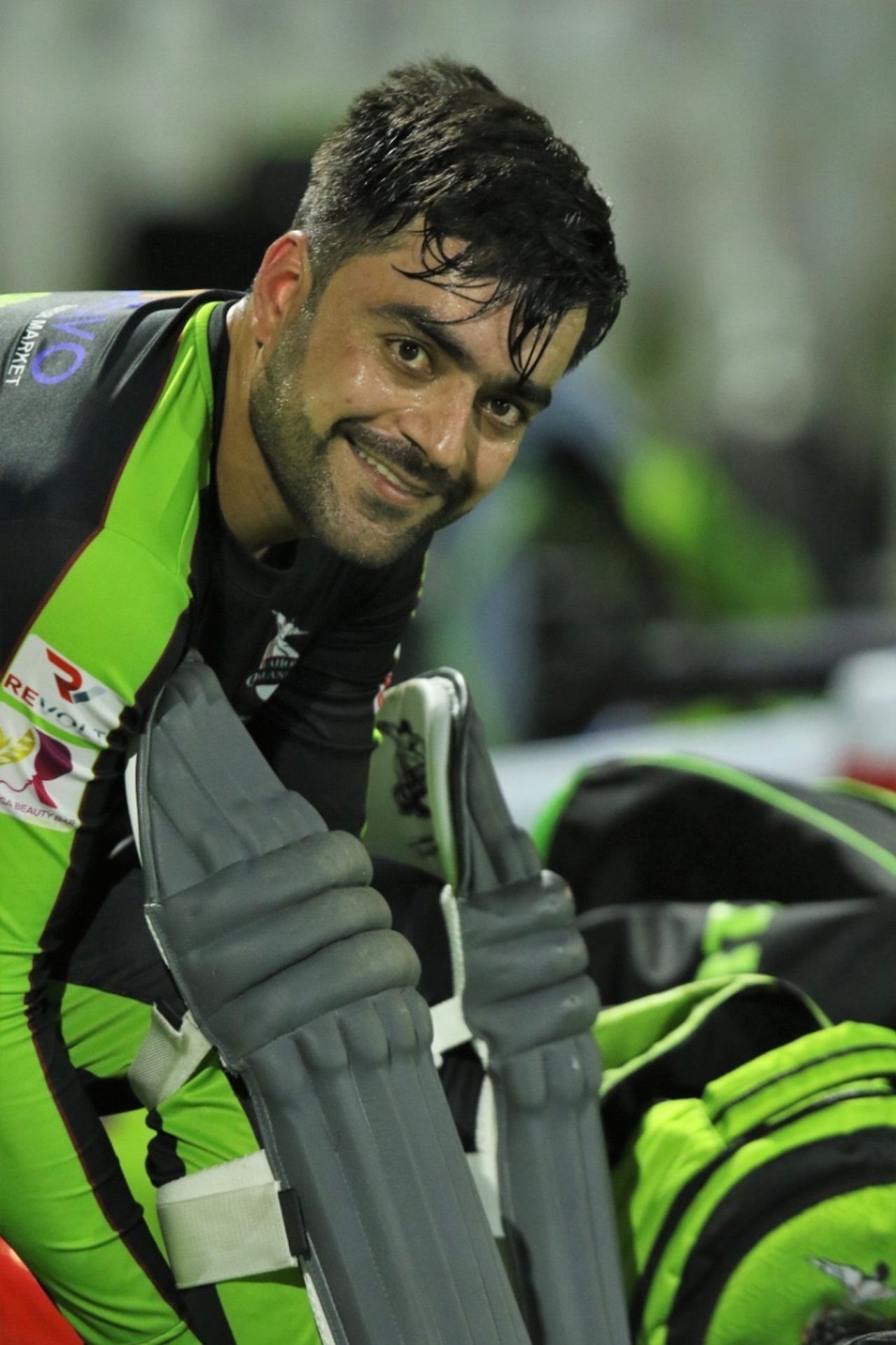 Rashid Khan pads up during a training session, Abu Dhabi, June 8, 2021
