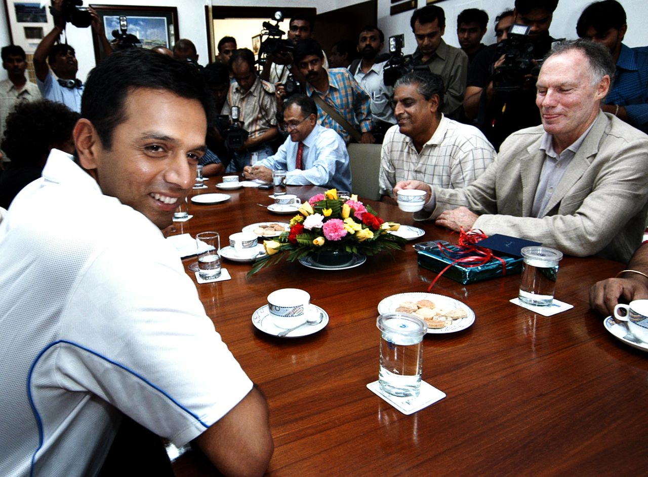 Rahul Dravid and Greg Chappell at a selection meeting, Mumbai, September 3, 2006