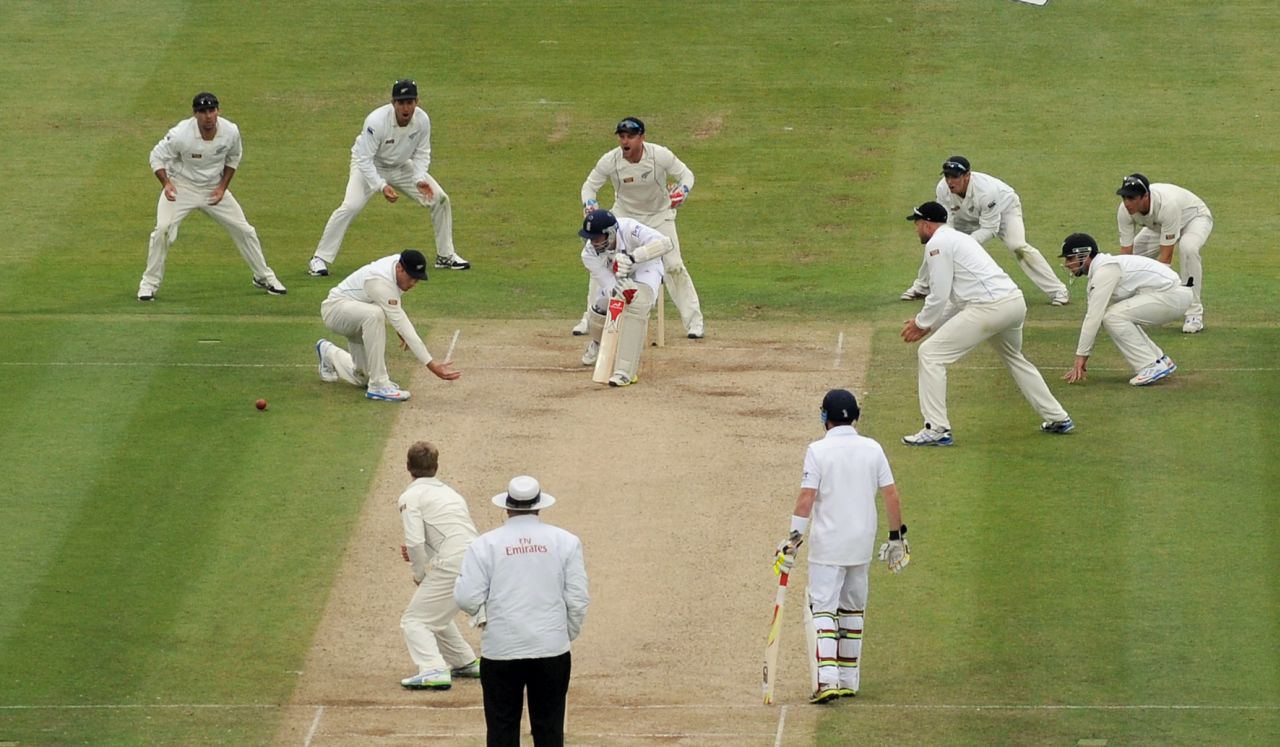 Steven Finn gets the full slip cordon treatment England v New Zealand, 2nd Investec Test, Headingley, 3rd day, May 31, 2015
