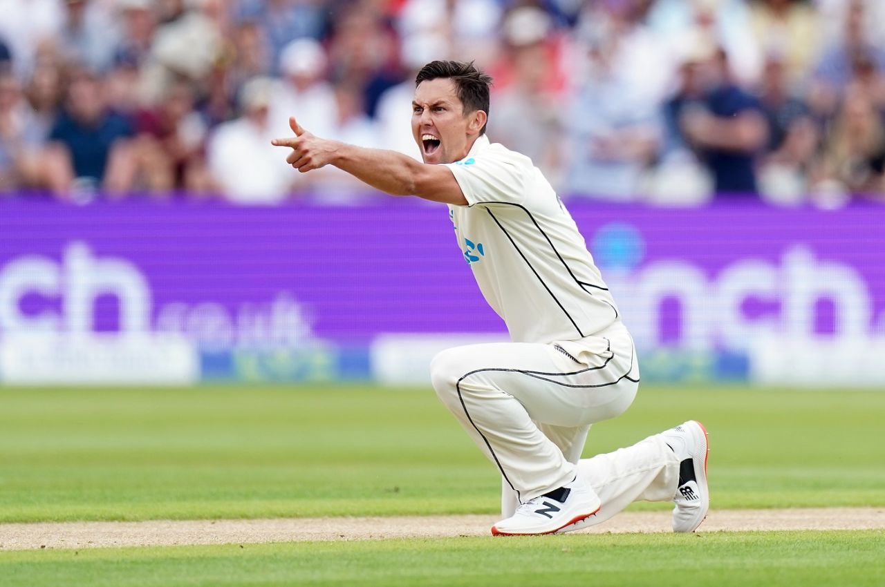 Trent Boult appeals for a wicket, England vs New Zealand, 2nd Test, Day 1, Birmingham, June 10, 2021