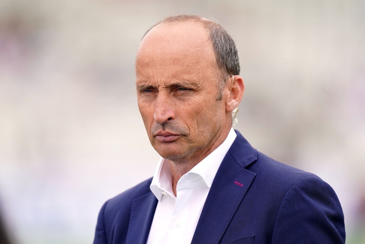Nasser Hussain, part of the Sky Sports broadcast team, looks on, England vs New Zealand, 2nd Test, Day 1, Birmingham, June 10, 2021