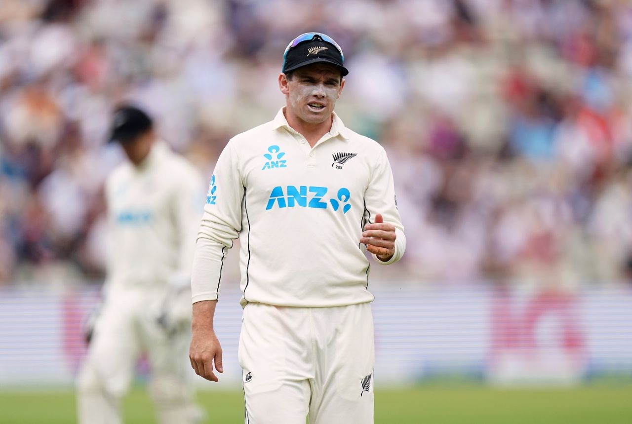 Tom Latham reacts in the field, England vs New Zealand, 2nd Test, Day 1, Birmingham, June 10, 2021