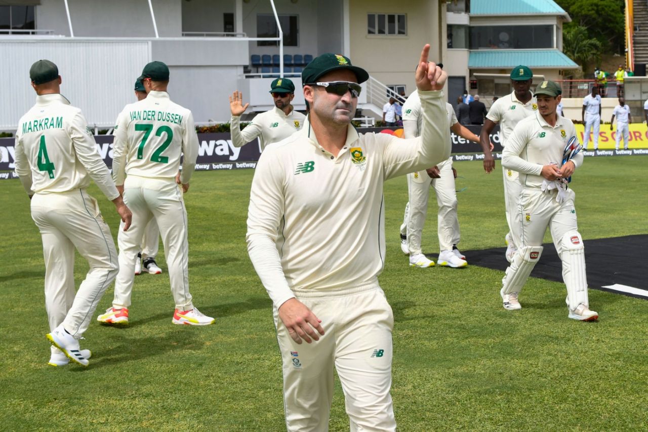 Dean Elgar leads South Africa out in his first Test as full-time captain, West Indies vs South Africa, 1st Test, St Lucia, 1st day, June 10, 2021