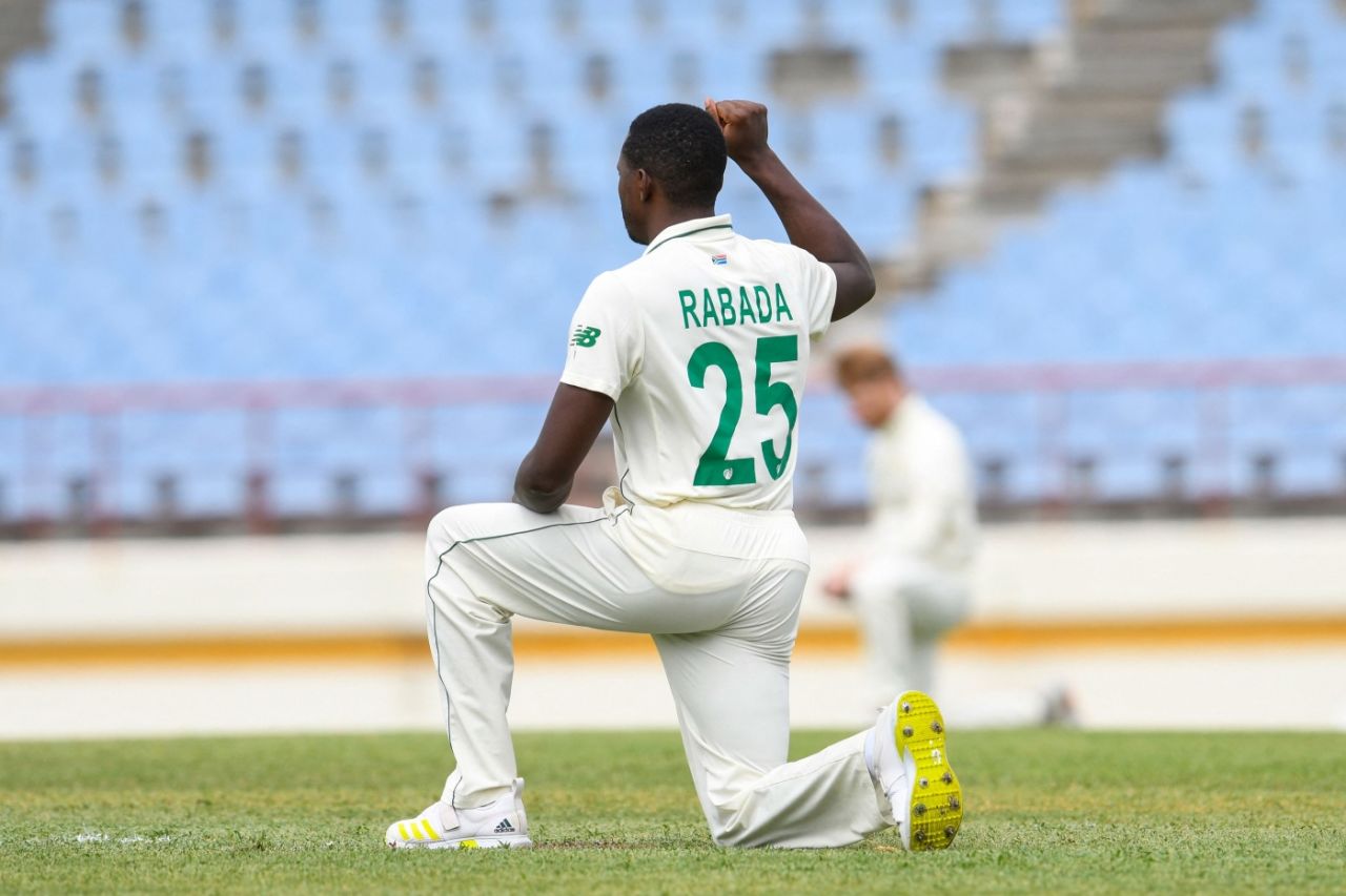 Kagiso Rabada takes a knee, West Indies vs South Africa, 1st Test, St Lucia, 1st day, June 10, 2021