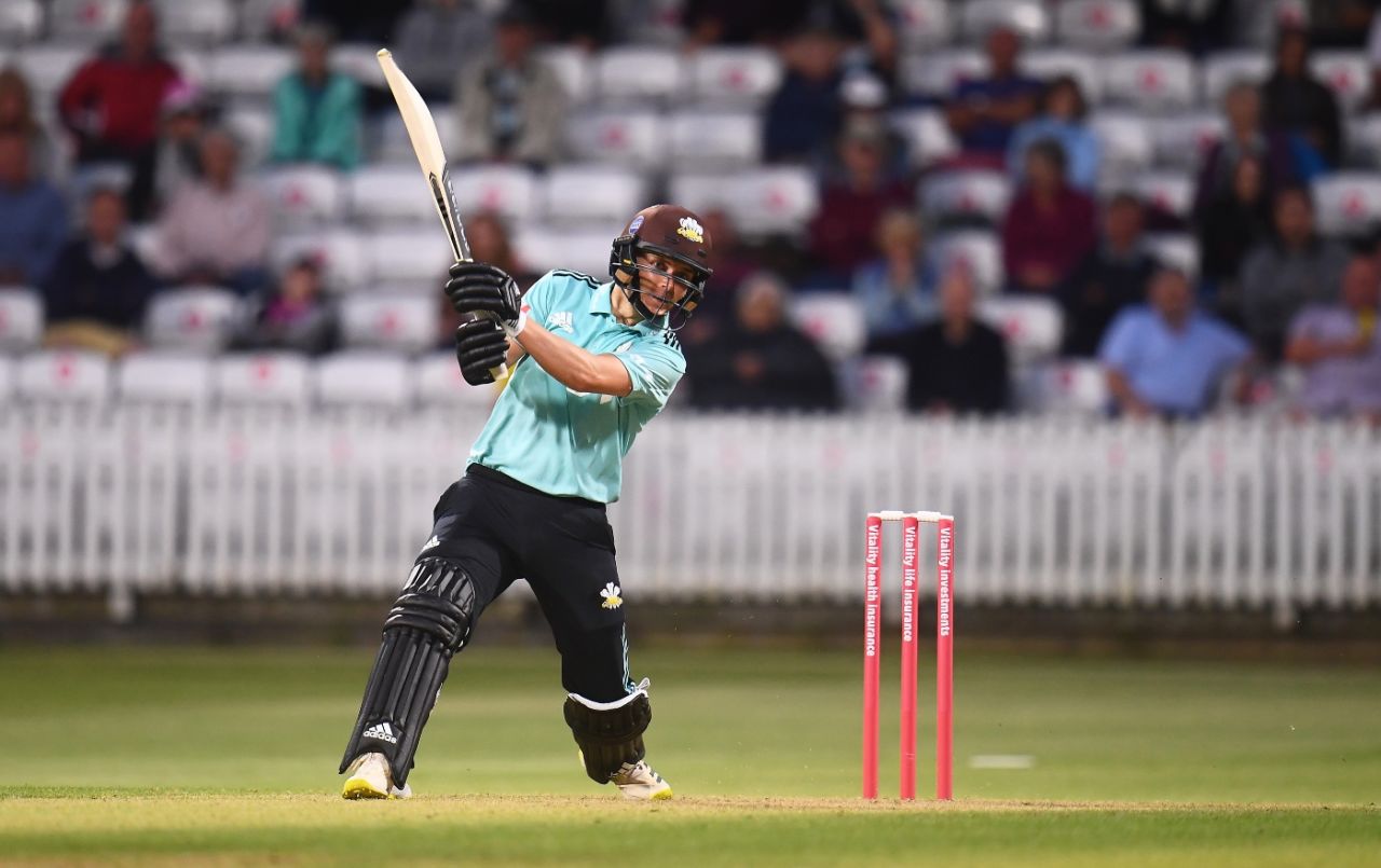 Sam Curran drives through the covers during his matchwinning performance for Surrey, Somerset vs Surrey, Vitality Blast, Taunton, June 11, 2021