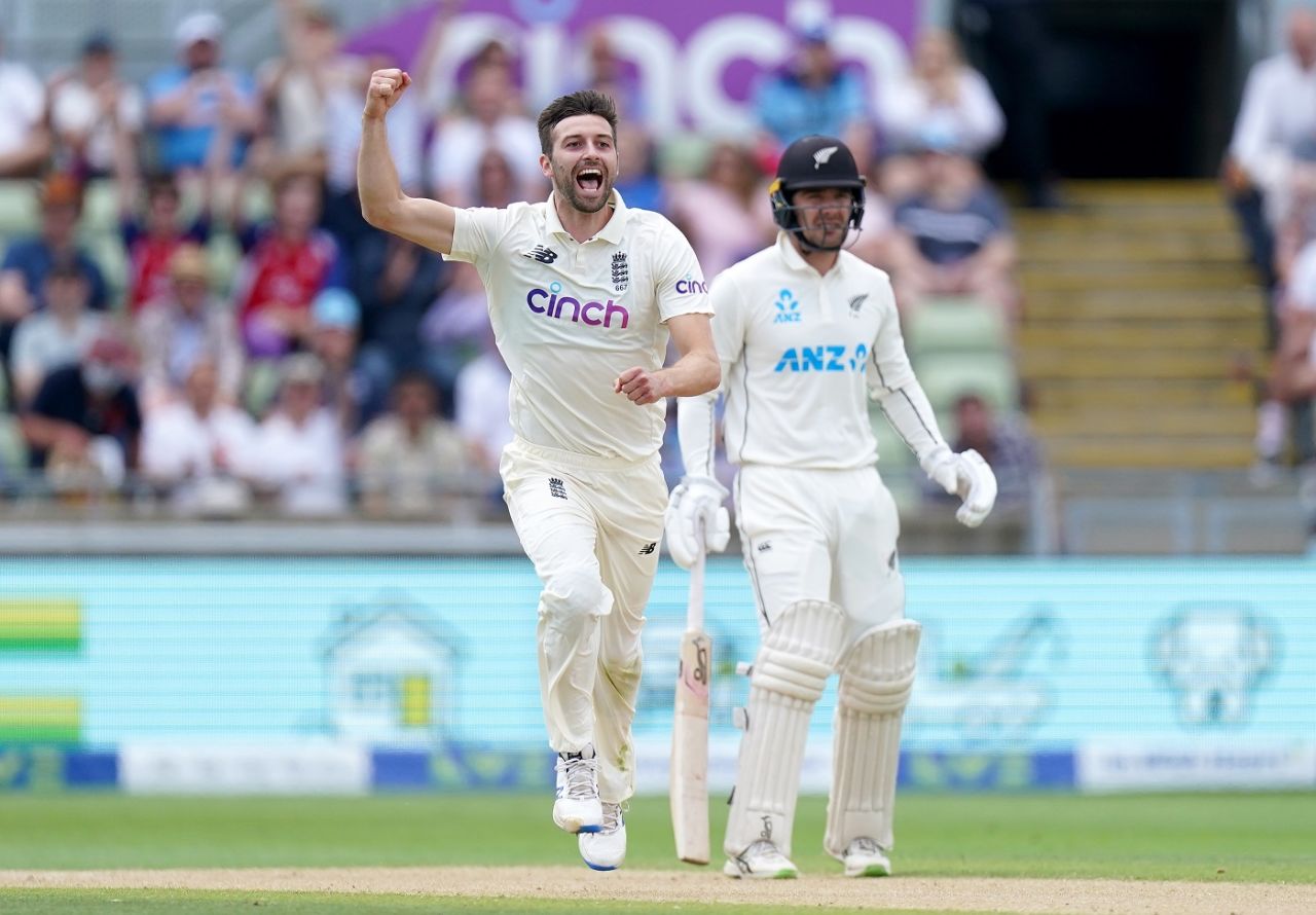 Mark Wood celebrates a wicket, England vs New Zealand, 2nd Test, Edgbaston, 3rd day, June 12, 2021