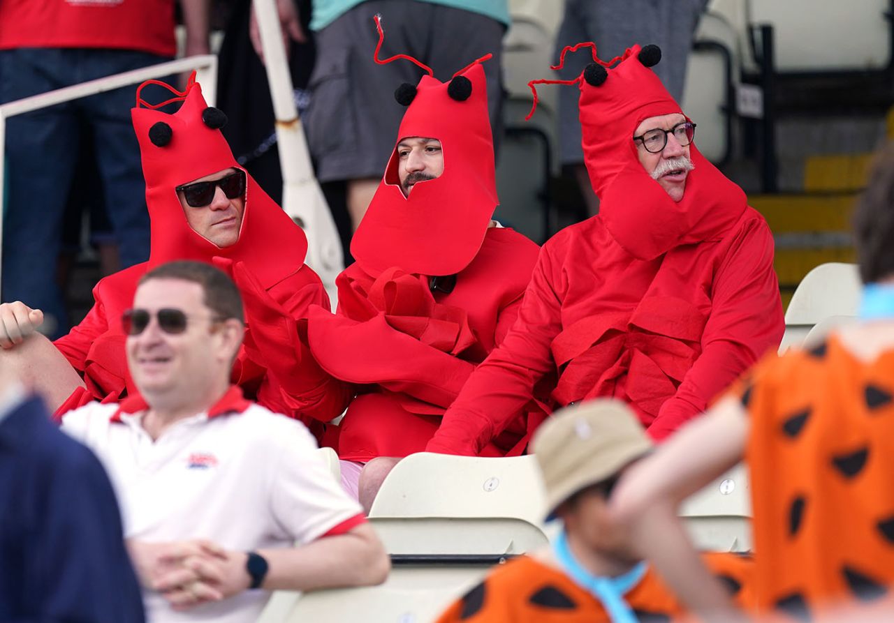 Fans in fancy dress take their seats in the stands, England vs New Zealand, 2nd Test, Edgbaston, 3rd day, June 12, 2021