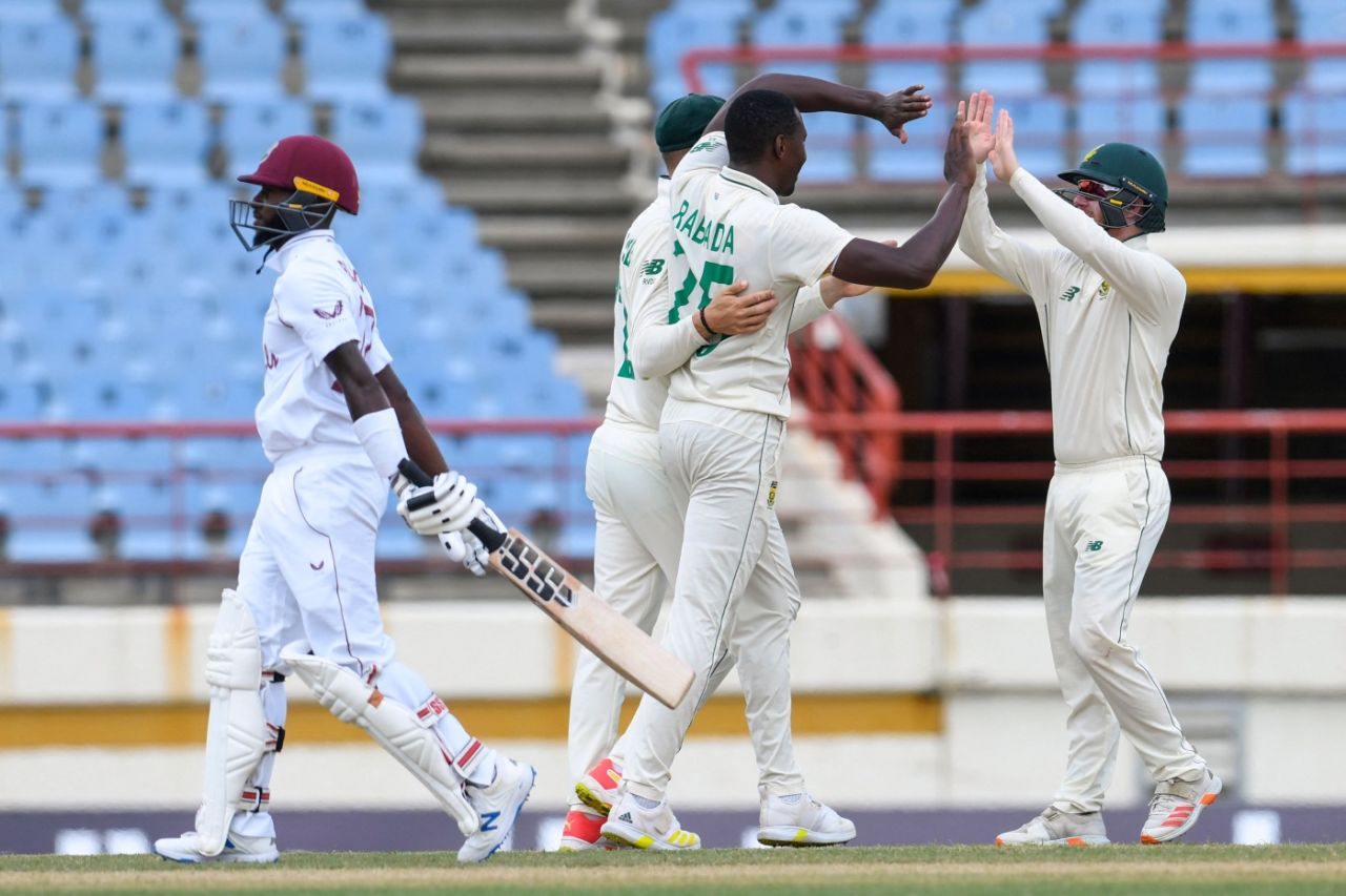 Kagiso Rabada removed Jermaine Blackwood on the third morning, West Indies vs South Africa, 1st Test, St Lucia, 3rd day, June 12, 2021