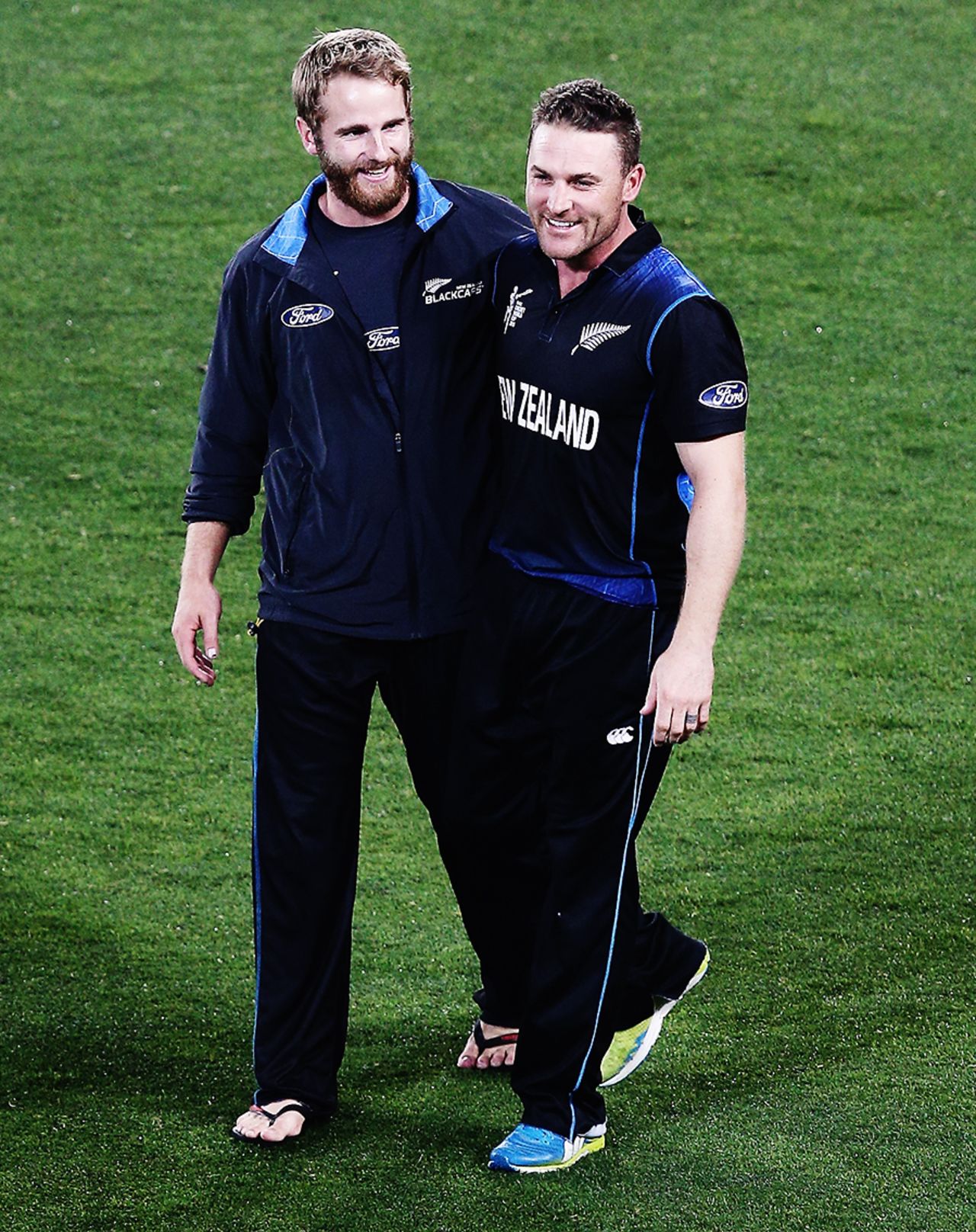 Kane Williamson and Brendon McCullum enjoy the win, New Zealand v South Africa, World Cup 2015, 1st semi-final, Auckland, March 24, 2015