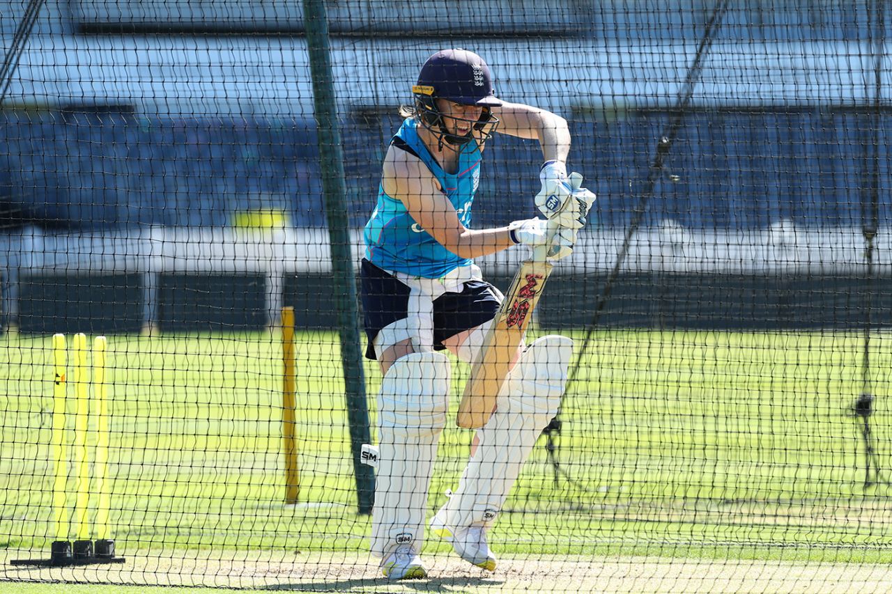 Heather Knight bats in the nets, Bristol, June 14, 2021