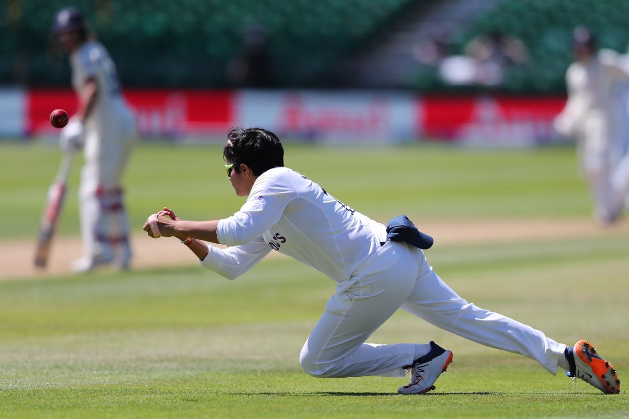Shafali Verma pulls off a diving stop in the field, England Women vs India Women, Only Test, Bristol, 1st day, June 16, 2021