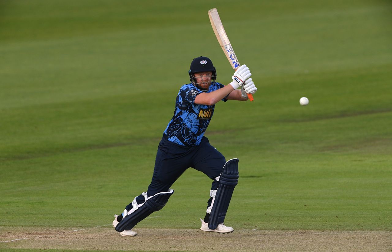 Jonny Bairstow flashes through the off side, Durham vs Yorkshire, Vitality Blast, Chester-le-Street, June 11, 2021