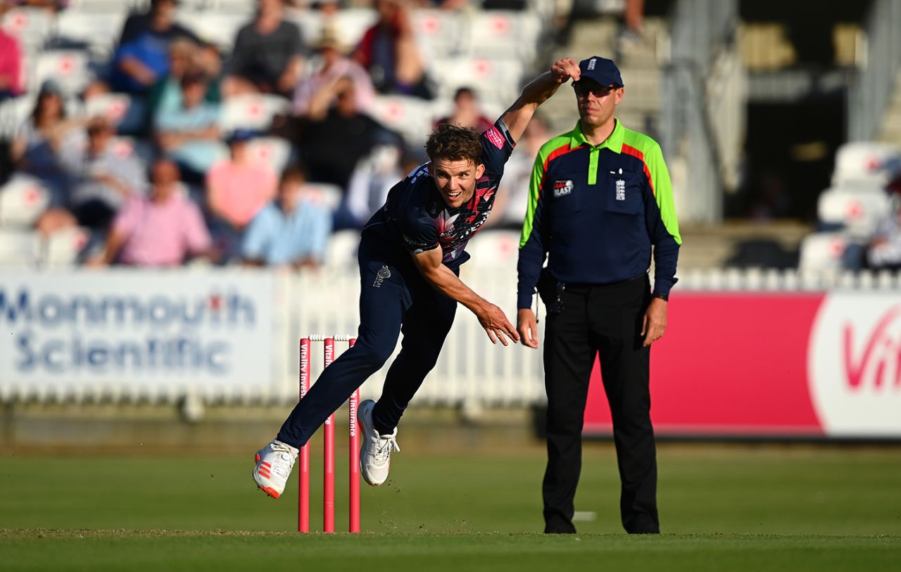 Matt Mlines in his action, Somerset vs Kent, Vitality Blast, Taunton, June 15, 2021