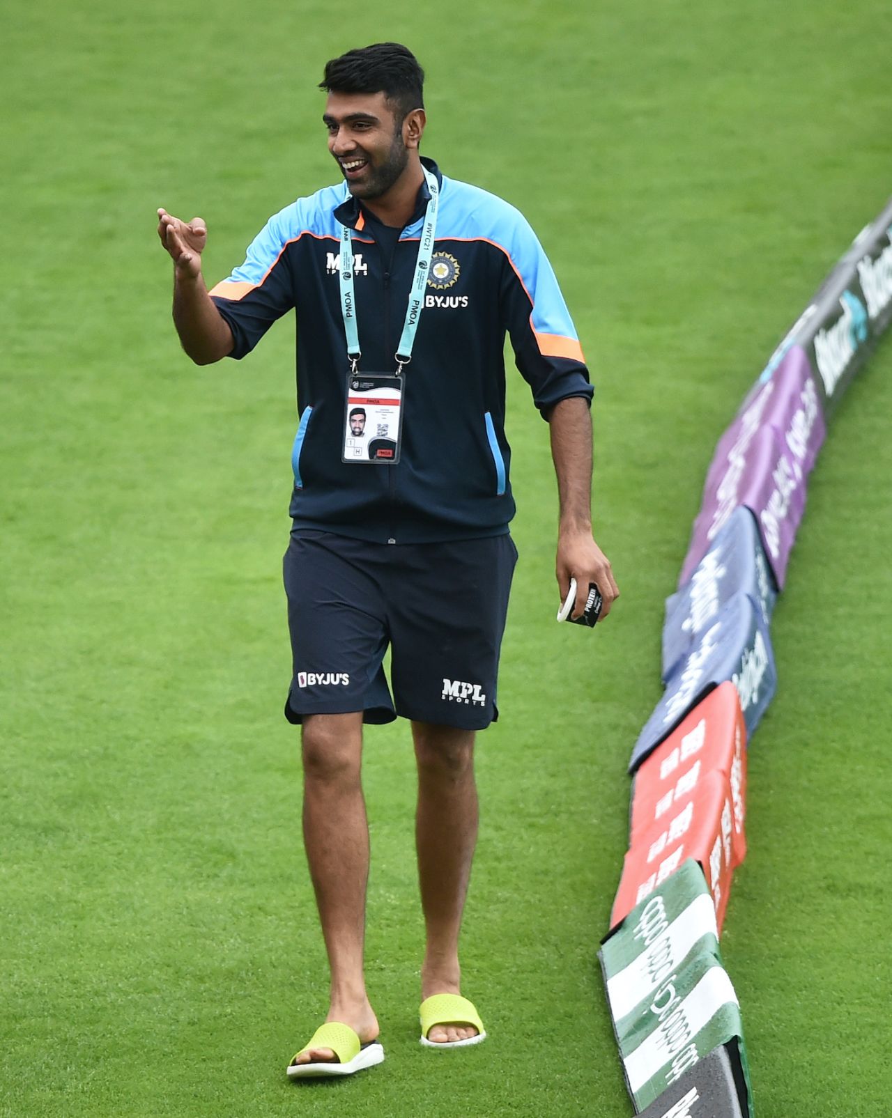 R Ashwin gestures from the boundary line, India vs New Zealand, WTC final, Southampton, 1st day, June 18, 2021