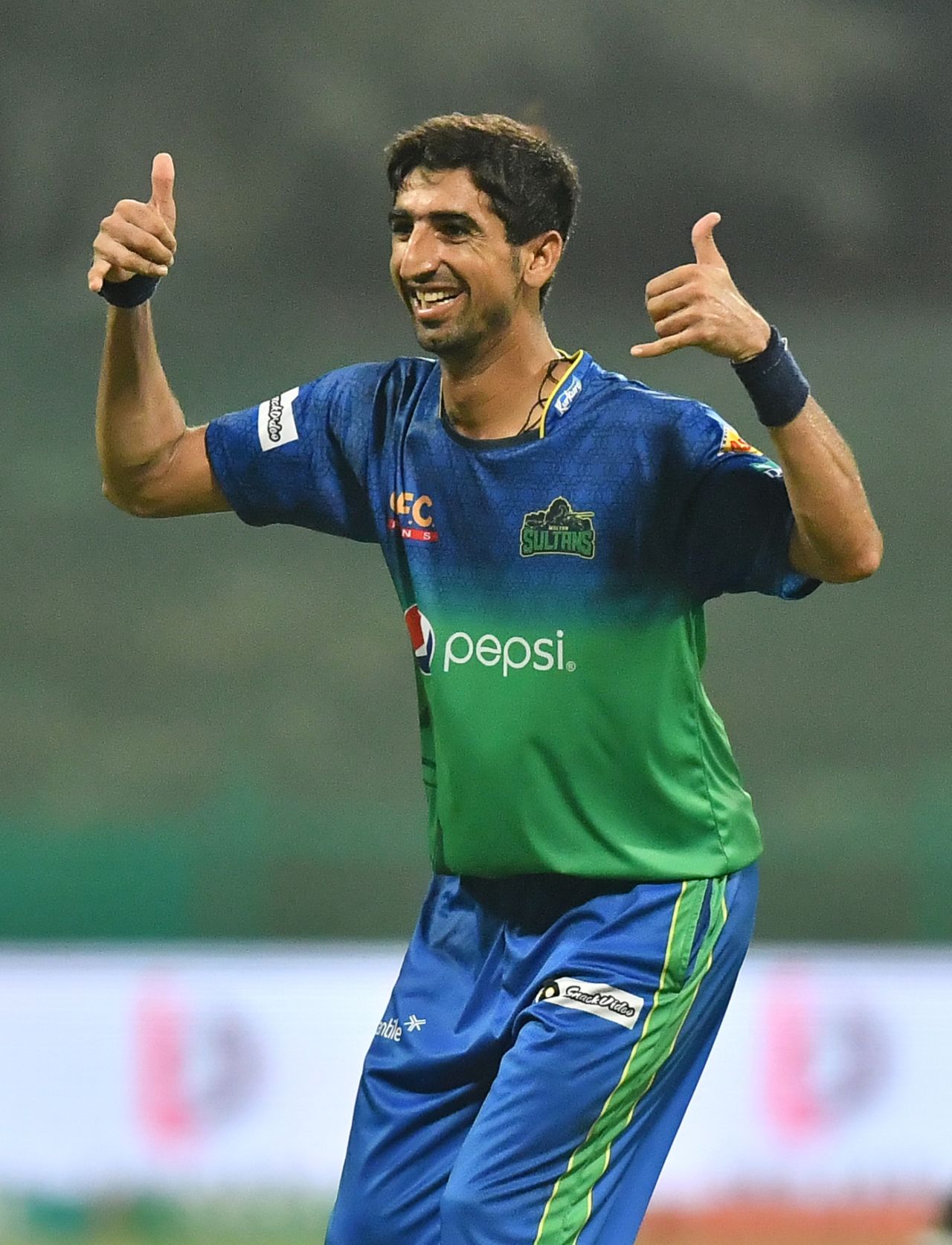 Shahnawaz Dhani celebrates one of his four wickets, Multan Sultans vs Lahore Qalandars, PSL 2021, Abu Dhabi, June 18, 2021