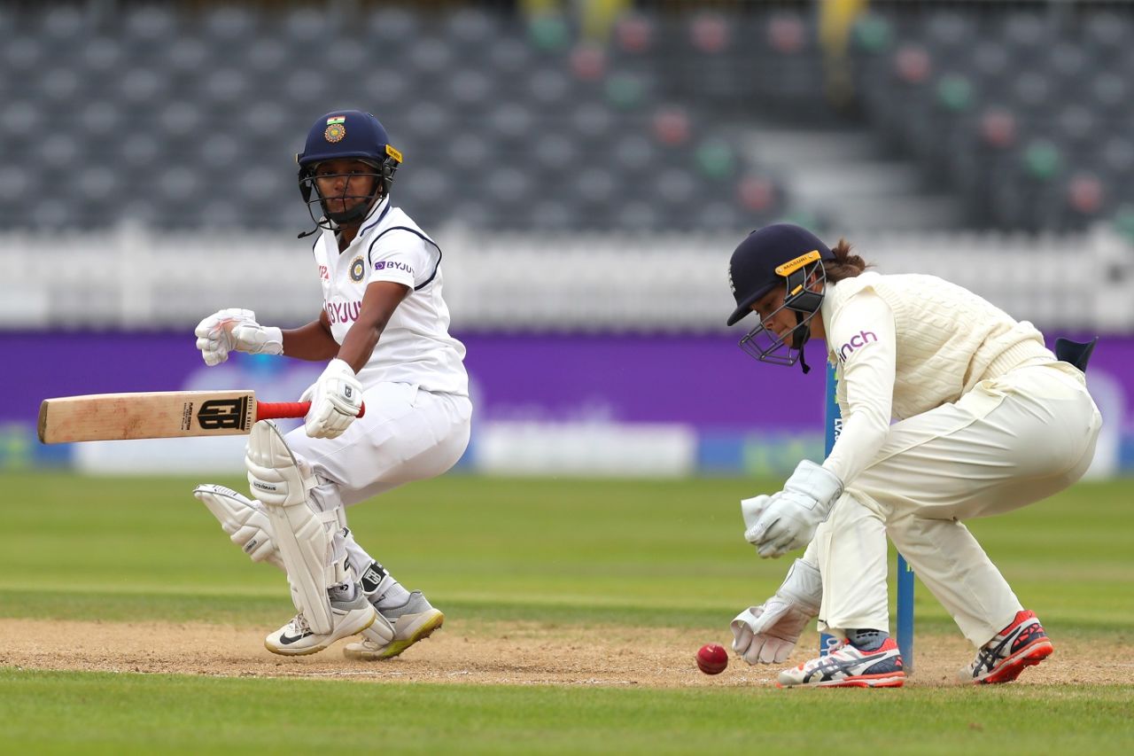 Punam Raut survives a stumping chance, England v India, only Women's Test, Bristol, 4th day, June 19, 2021