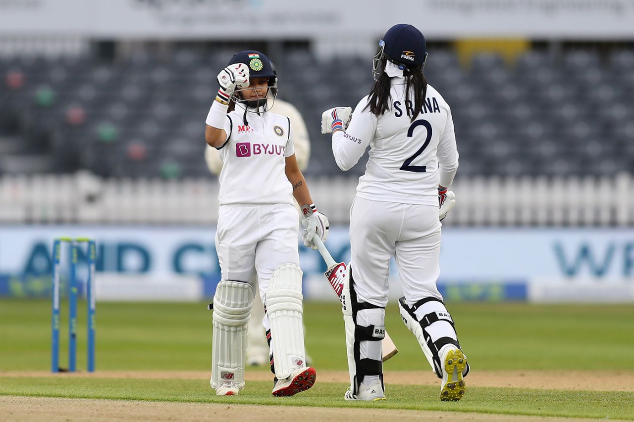 Taniya Bhatia and Sneh Rana shared a crucial rearguard partnership for the ninth wicket, England v India, only Women's Test, Bristol, 4th day, June 19, 2021