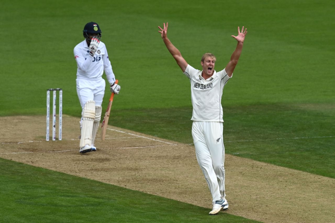 Kyle Jamieson struck twice in two balls to complete a five-for post-lunch, India vs New Zealand, World Test Championship (WTC) final, 3rd day, Southampton, June 20, 2021
