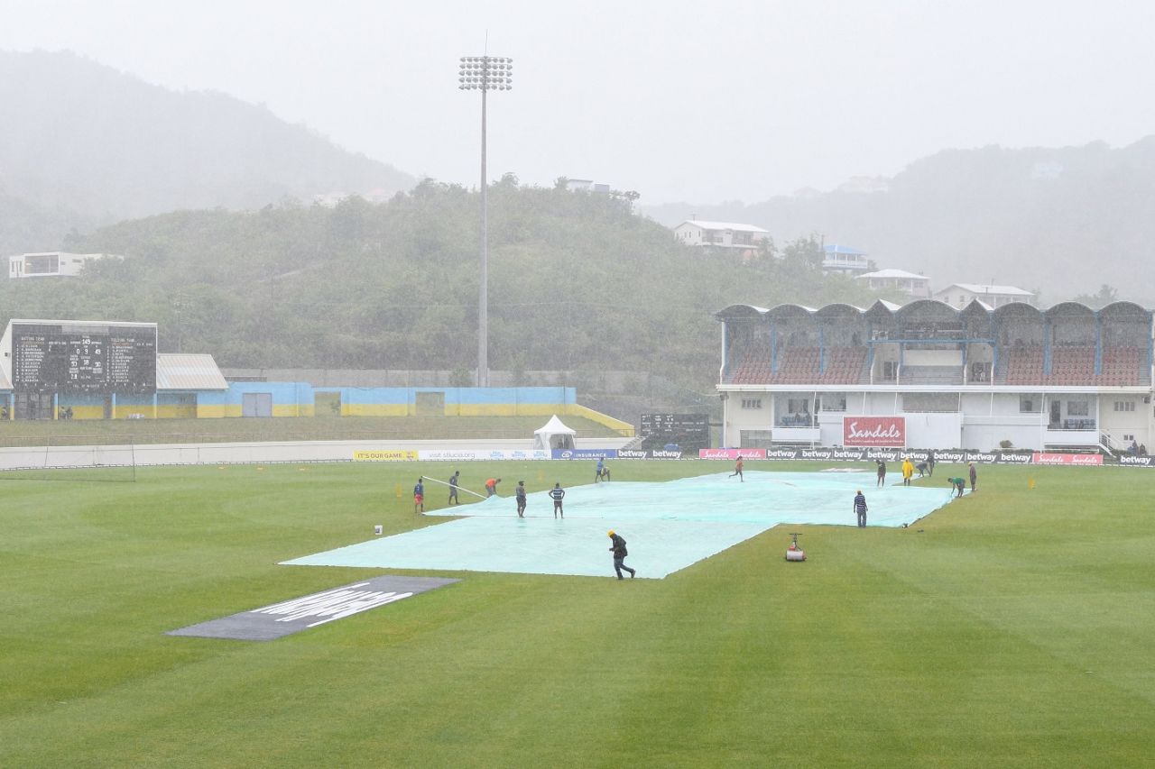 Rain delayed the start of play on day three in St Lucia, West Indies vs South Africa, 2nd Test, Gros Islet, 3rd day, June 20, 2021