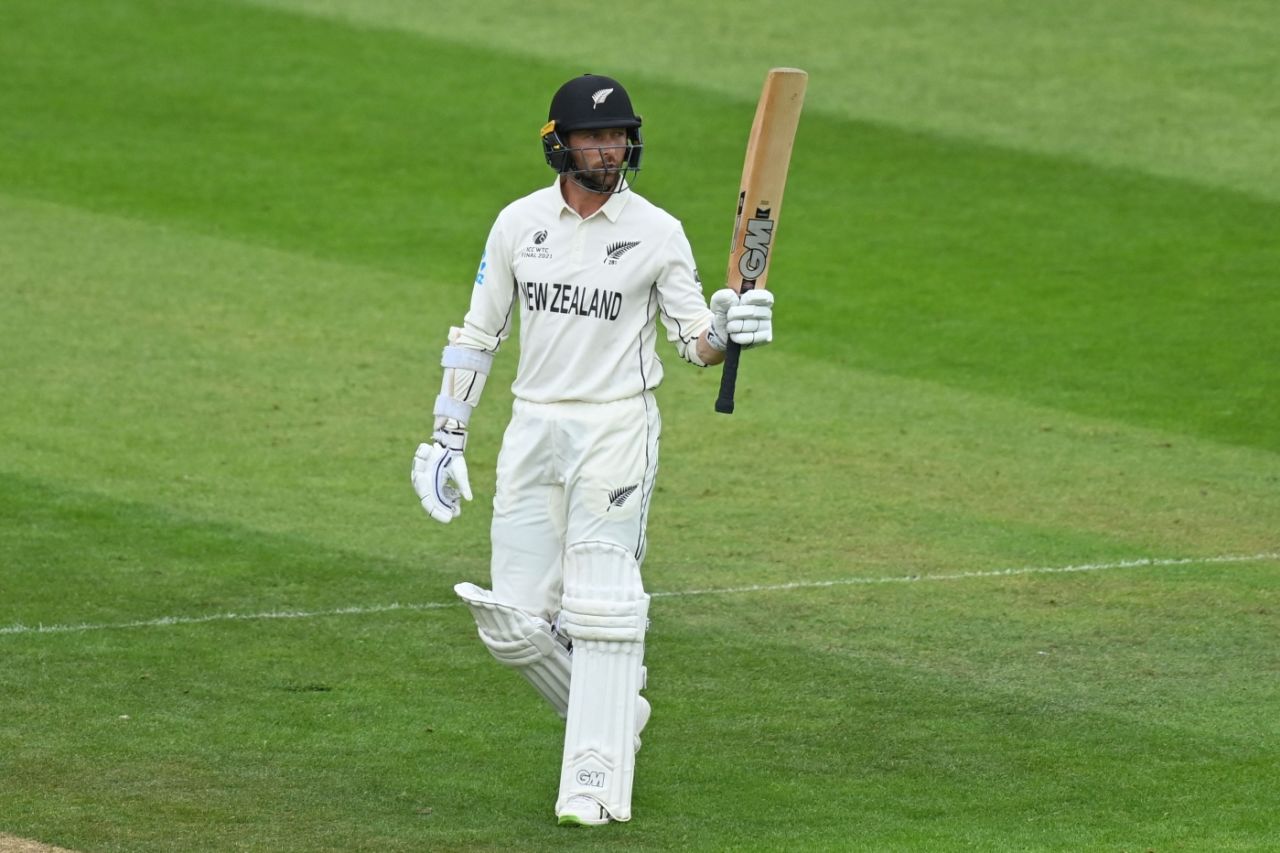 Devon Conway acknowledges the applause on getting to a fifty, India vs New Zealand, World Test Championship (WTC) final, 3rd day, Southampton, June 20, 2021